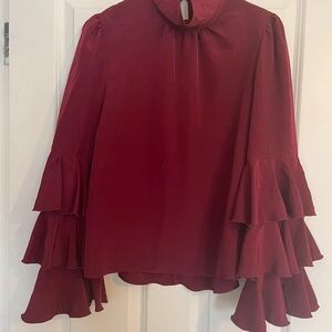 River Island Burgundy Ruffle Sleeve Blouse